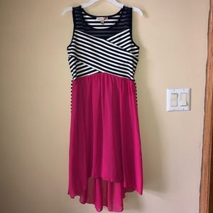 Navy and Pink High Low Dress